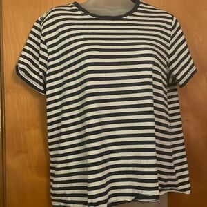 Style&Co blue and white striped T shirt with blue trimmed neckline
